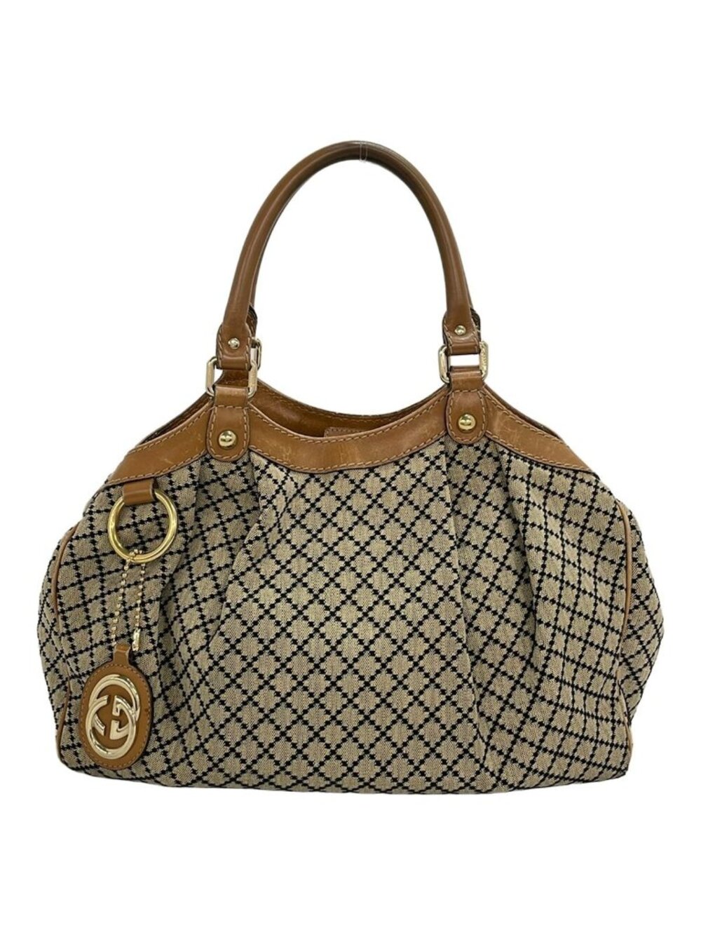 Gucci Tote Bag Sukey Beige Black Leather